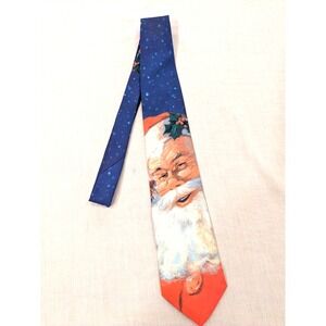 Vintage Ralph Marlin Tie Mens Blue‎ Red Big Santa Christmas Necktie Made USA 90s